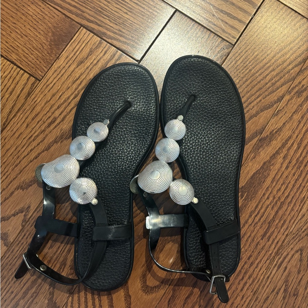 Black Sandals with Silver Accents